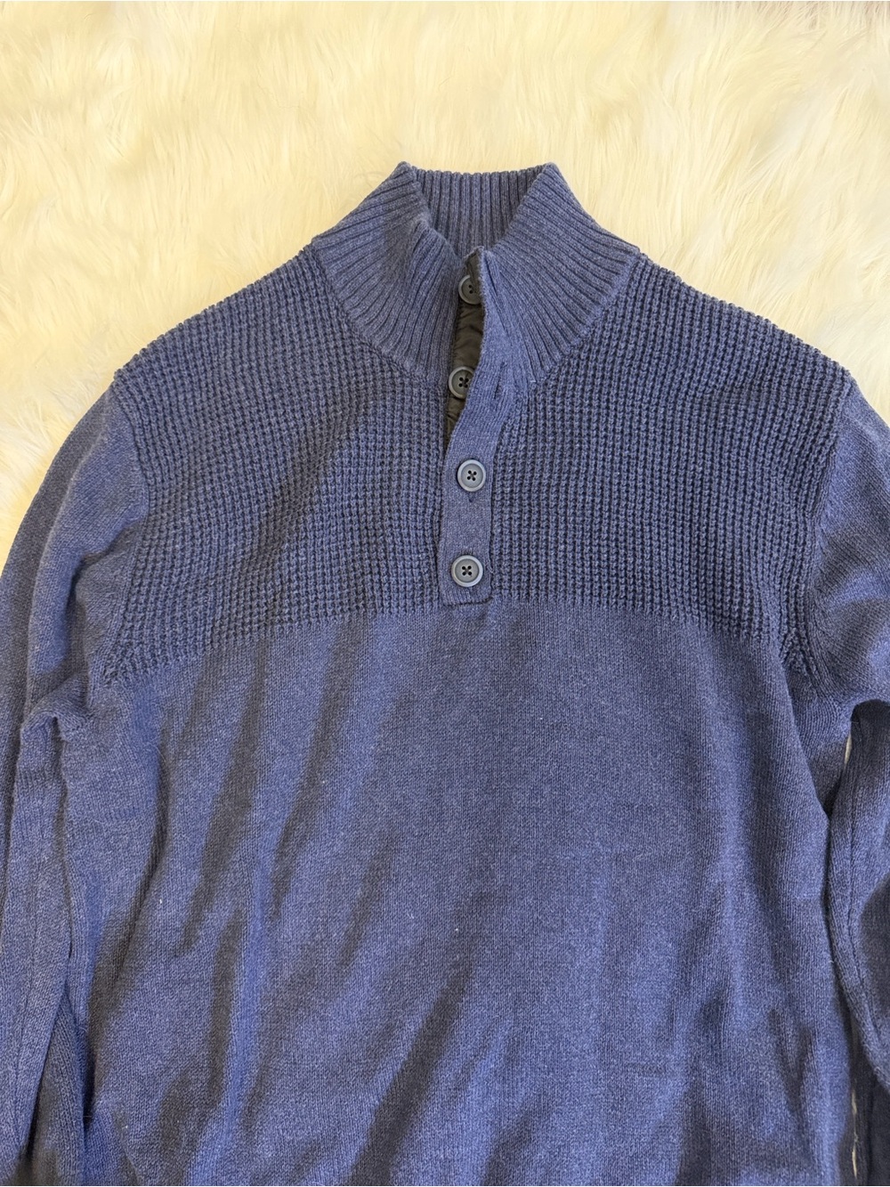 Men's V-Neck Navy Half-Button Sweater
